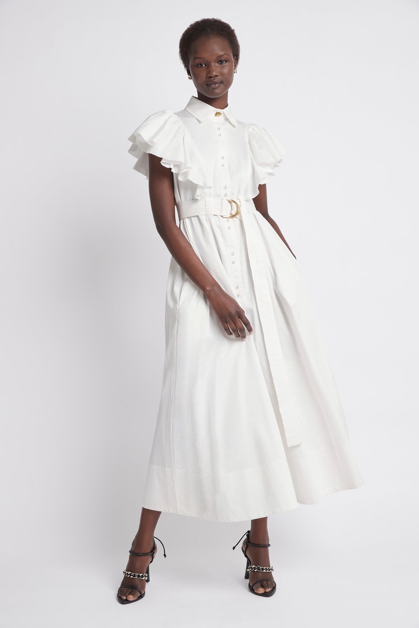 Kindred Frill Sleeve Midi Dress | Ivory ...